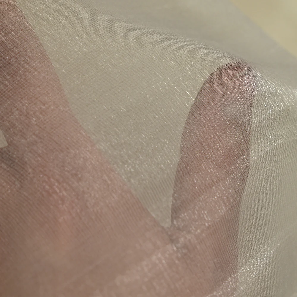 Voile 100% soie rayé irisé écru - Image 4