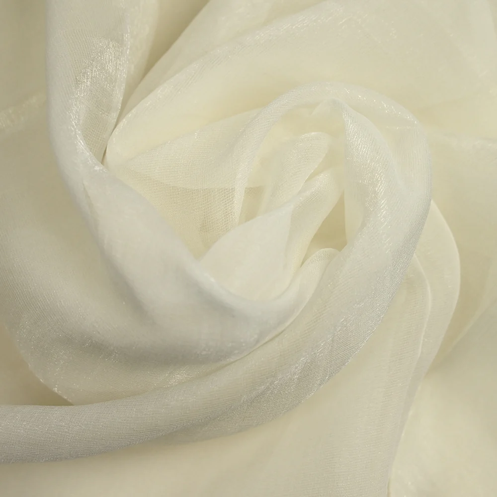 Voile 100% soie rayé irisé écru - Image 5