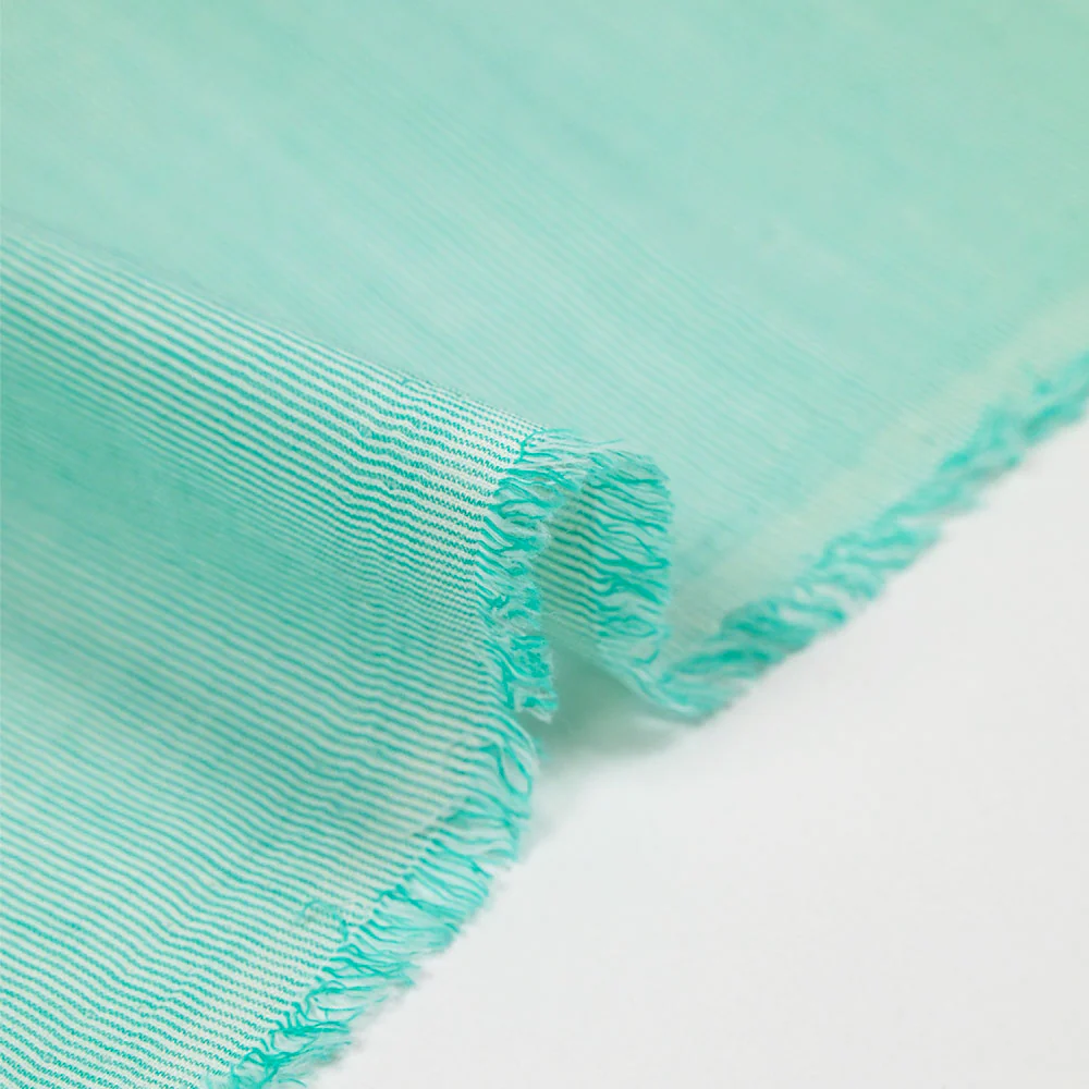 Voile de coton tissé-teint Abbie rayure blanche et menthe - Image 4
