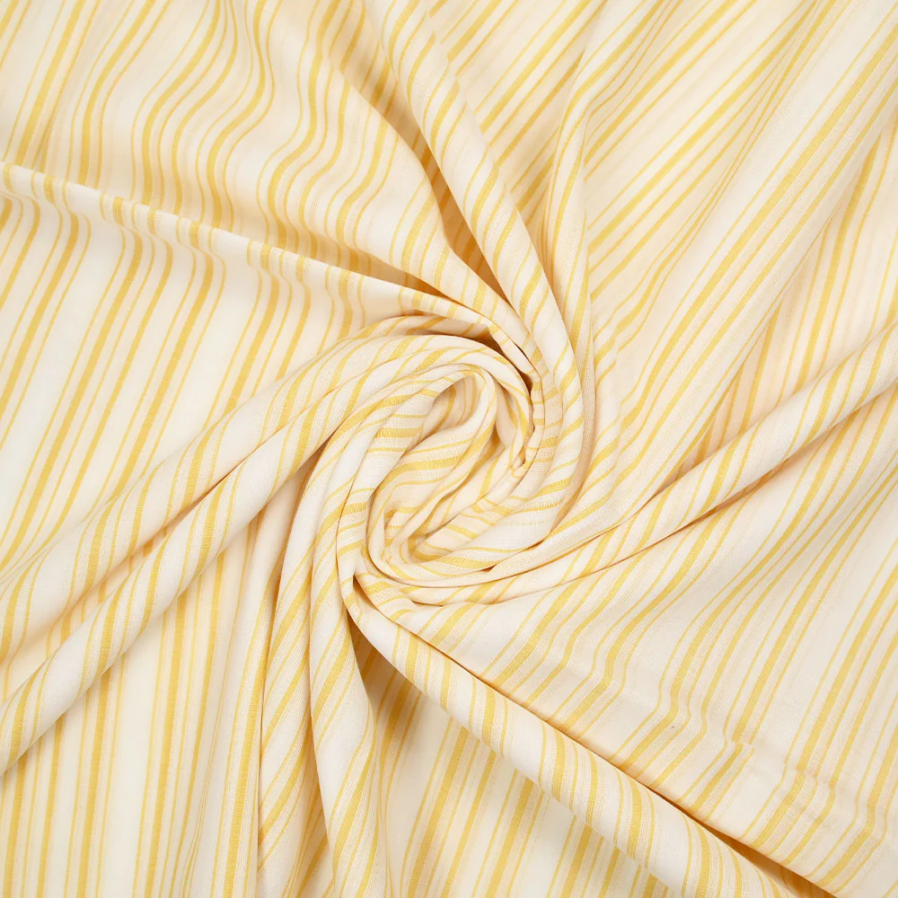 Voile de coton tissé-teint rayé jaune fond blanc - Image 2