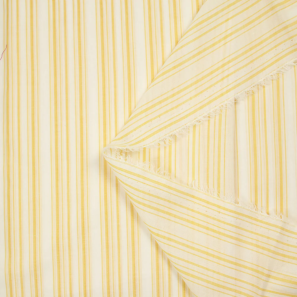 Voile de coton tissé-teint rayé jaune fond blanc - Image 3