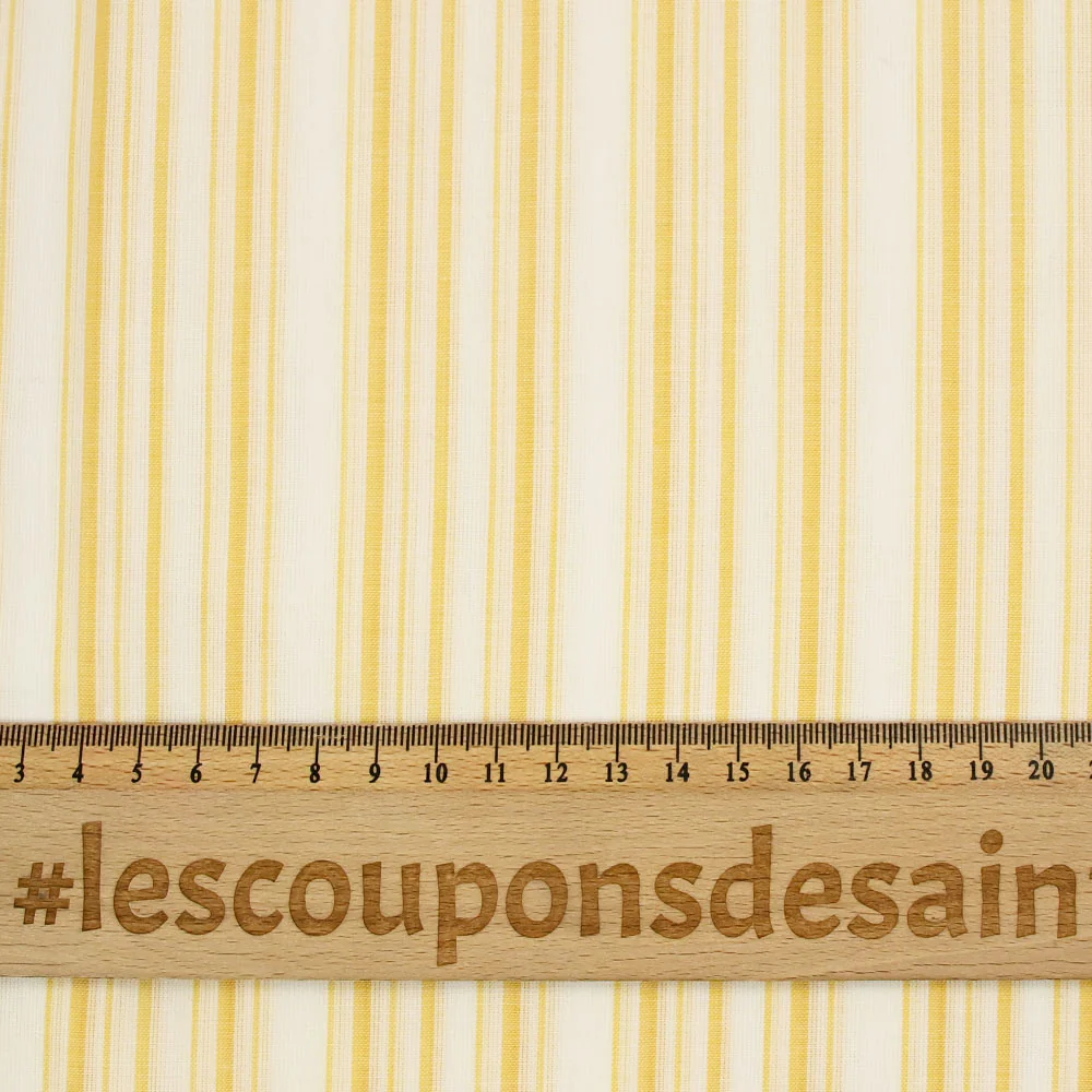 Voile de coton tissé-teint rayé jaune fond blanc - Image 4