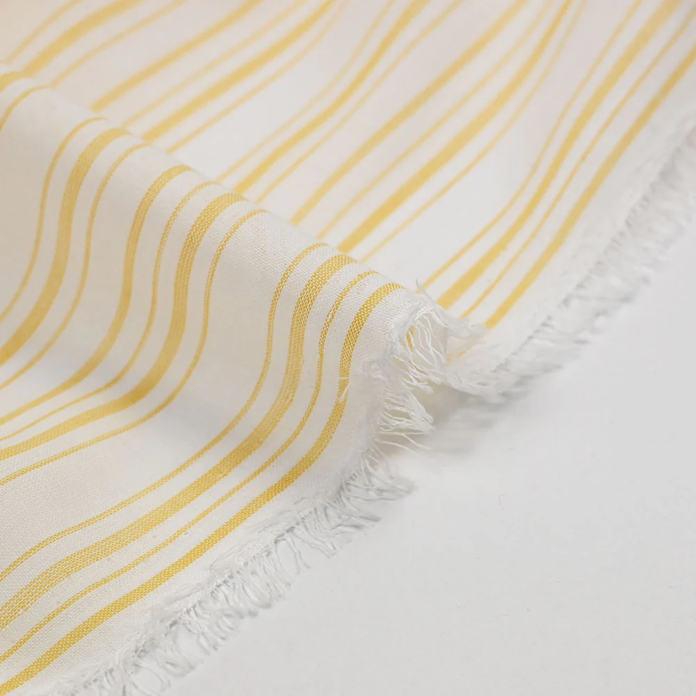 Voile de coton tissé-teint rayé jaune fond blanc - Image 5