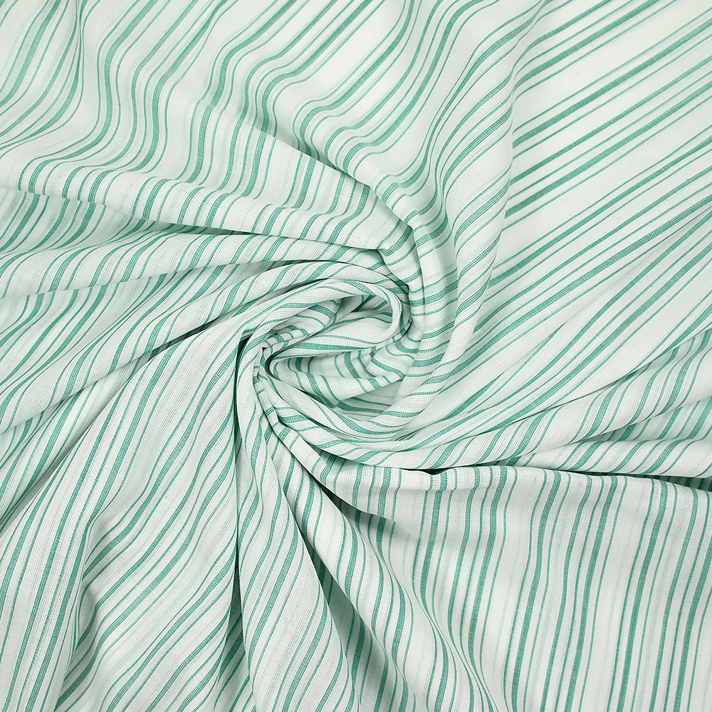 Voile de coton tissé-teint rayé vert fond blanc - Image 2