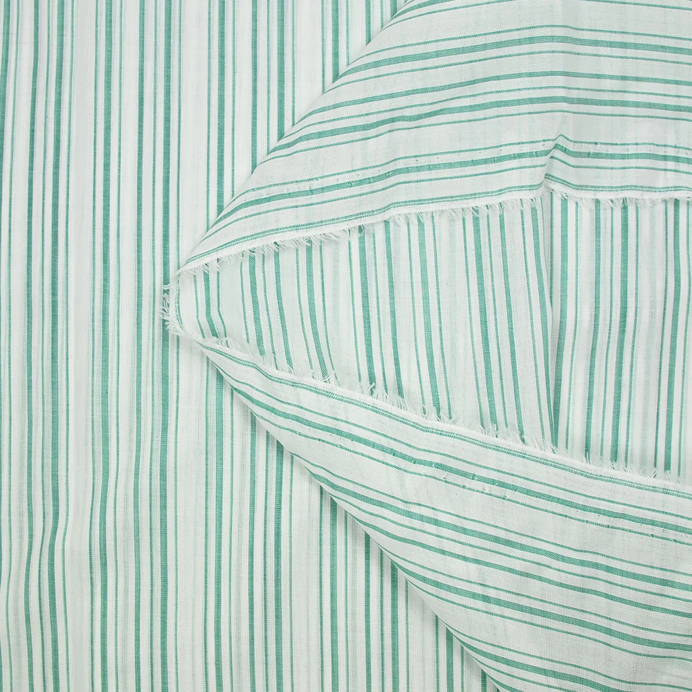 Voile de coton tissé-teint rayé vert fond blanc - Image 4