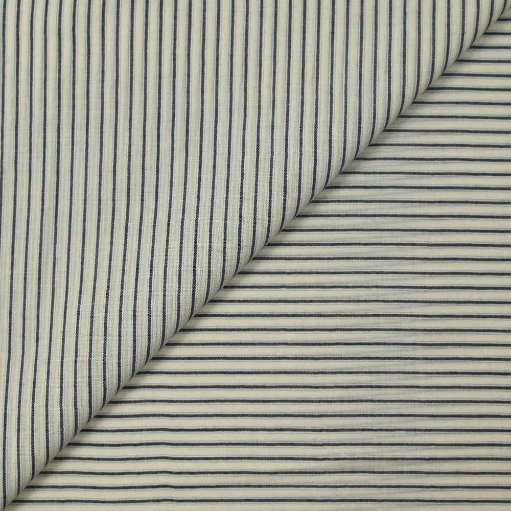 Voile de coton tissé-teint rayure bleue et blanche