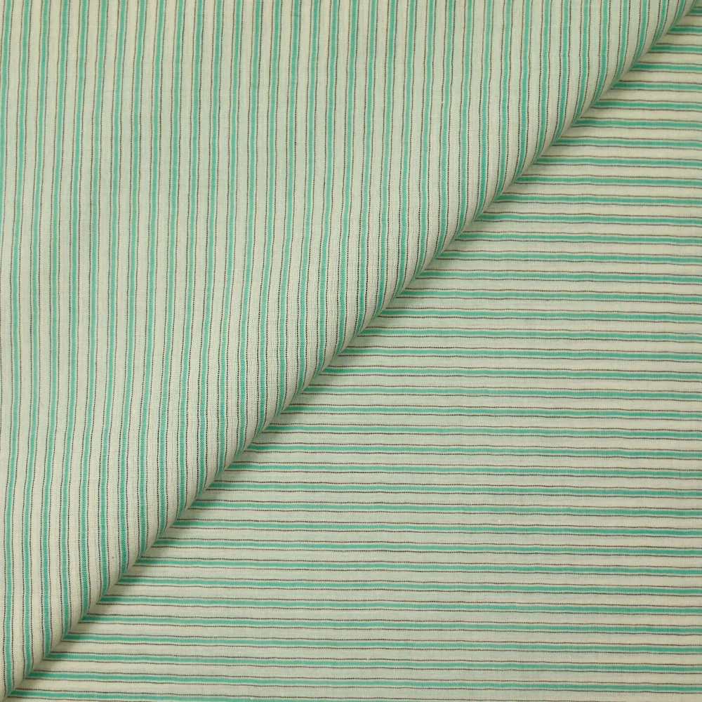 Voile de coton tissé-teint rayure menthe et blanc cassé