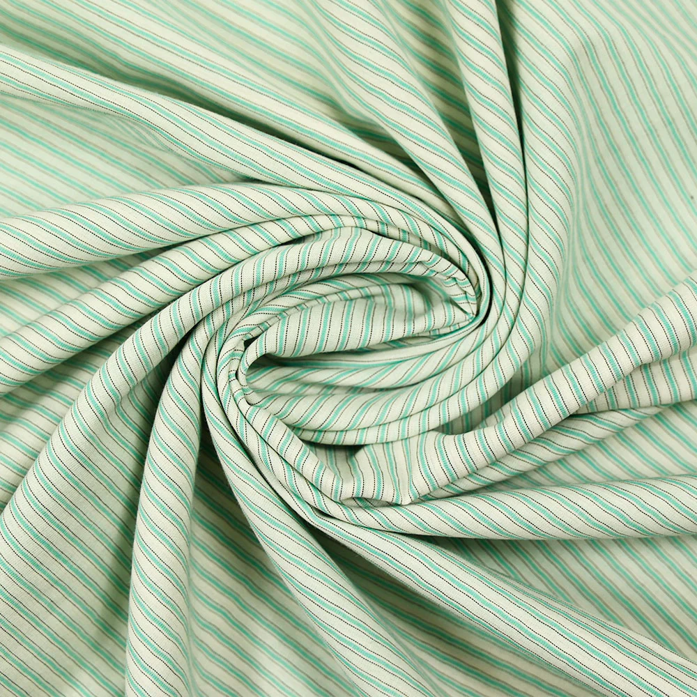 Voile de coton tissé-teint rayure menthe et blanc cassé - Image 2