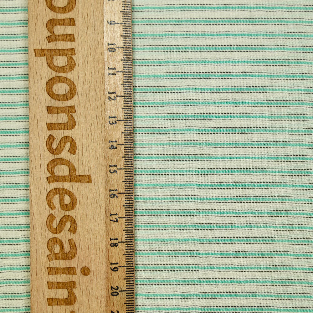 Voile de coton tissé-teint rayure menthe et blanc cassé - Image 3