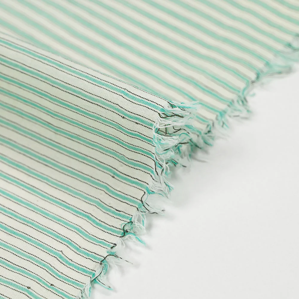 Voile de coton tissé-teint rayure menthe et blanc cassé - Image 4