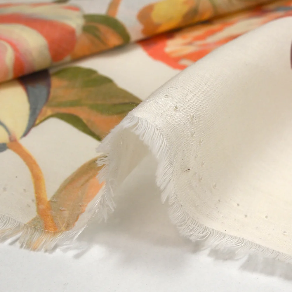 Voile de polycoton imprimé le temps des tulipes corail fond écru - Image 6