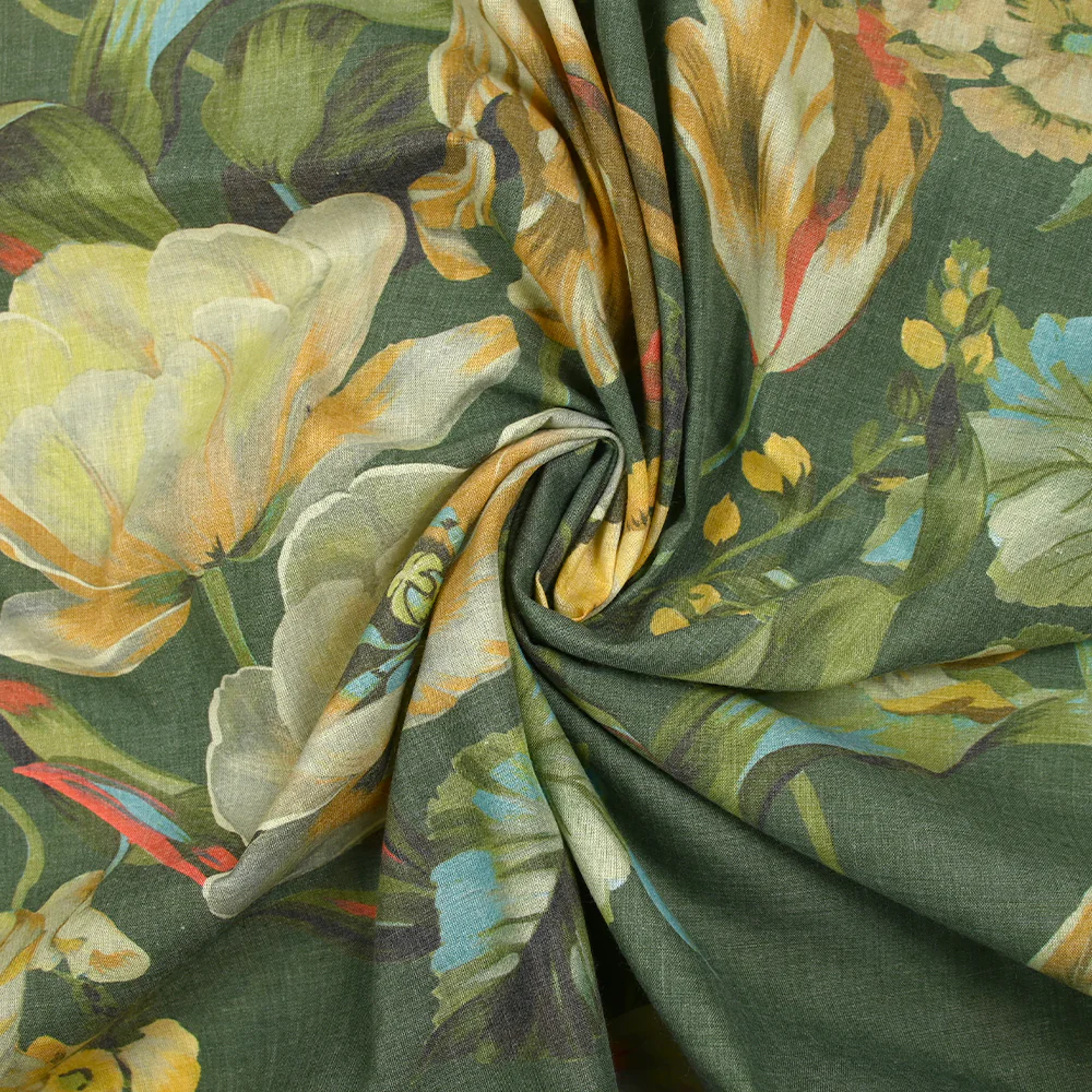 Voile de polycoton imprimé le temps des tulipes fond vert - Image 2