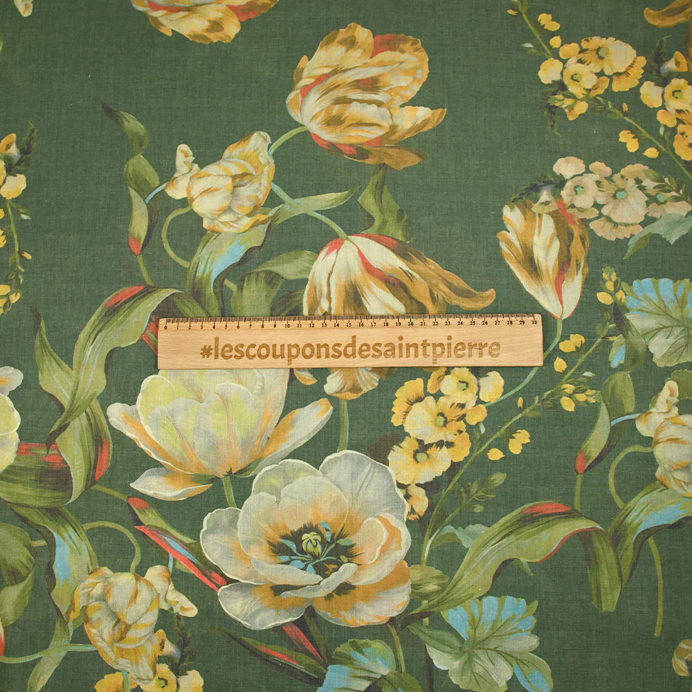 Voile de polycoton imprimé le temps des tulipes fond vert - Image 3