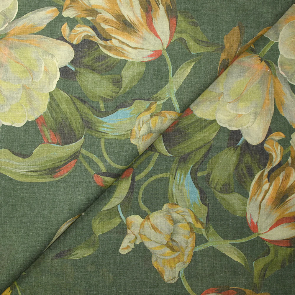 Voile de polycoton imprimé le temps des tulipes fond vert - Image 4