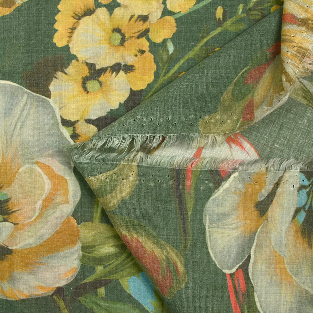Voile de polycoton imprimé le temps des tulipes fond vert - Image 5