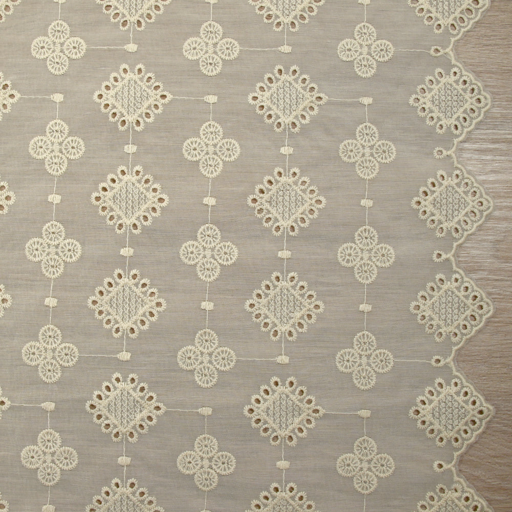 Voile de tencel brodé festonné Lison ivoire