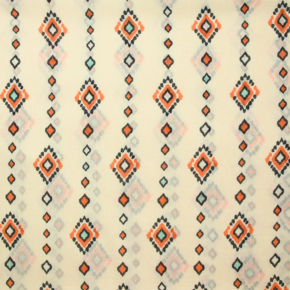 Voile polycoton imprimĂ© losange en fĂȘte fond blanc cassĂ©