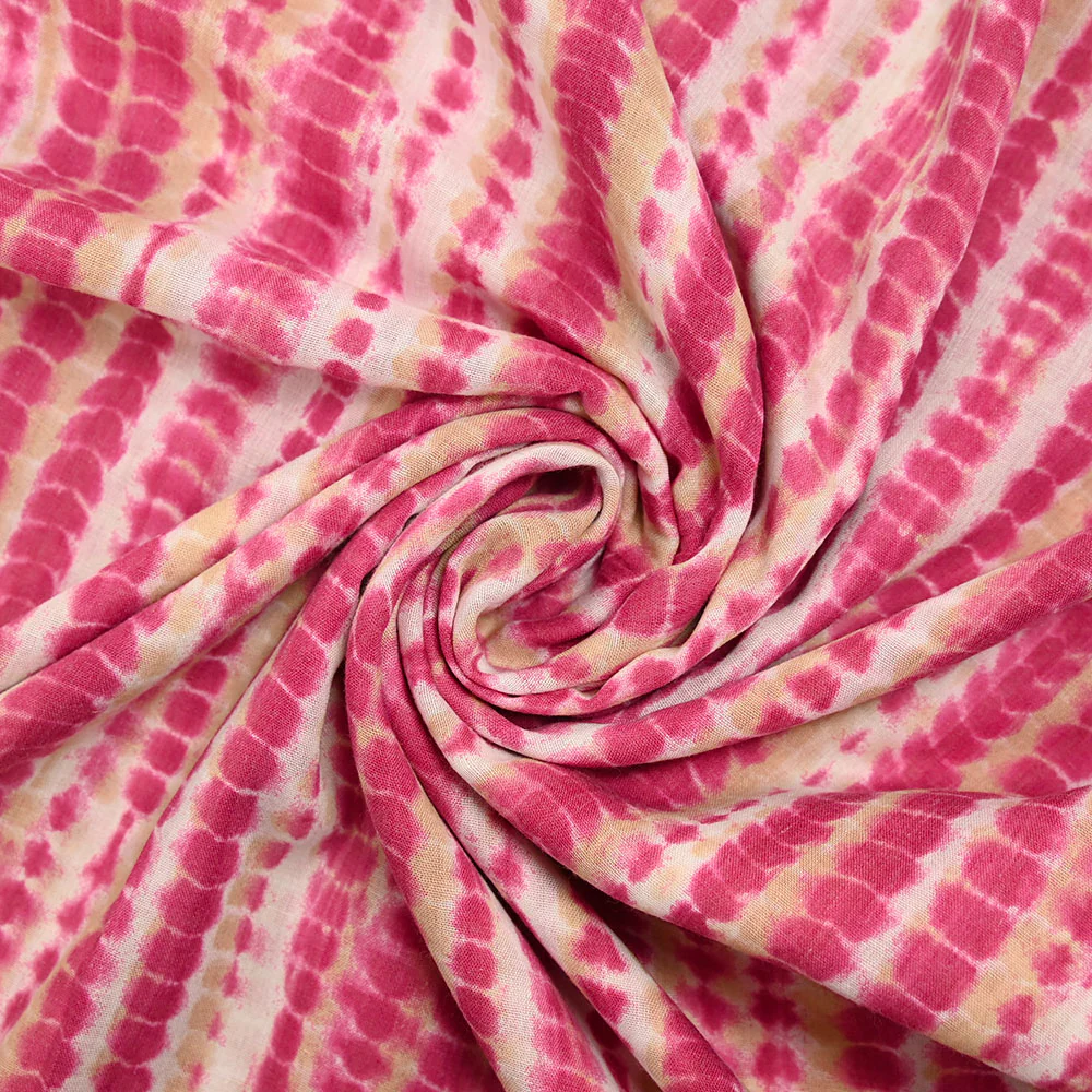 Voile polycoton imprimé ossement rose et beige fond blanc - Image 2