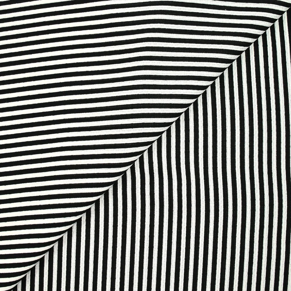 Voile polyester imprimé rayé noir et blanc